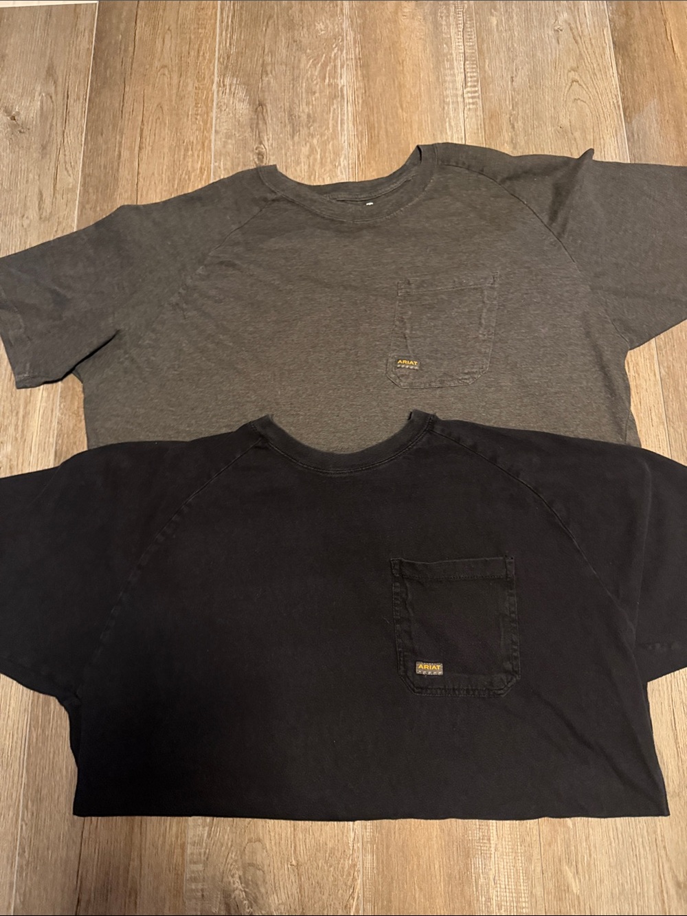 Ariat Rebar Short-Sleeve Pocket Tees in Black and Charcoal